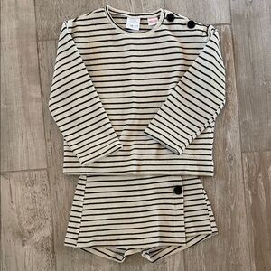 Zara Girls Navy Striped Skorts and Sweater Set, Size 4-5 Years